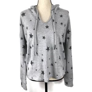 Paper Crane Star Print Gray Lightweight Fleece Hoodie Pullover Sweater Large
